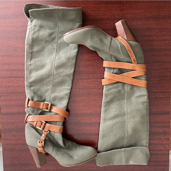 COLISEE DE SACHA Green Brown Knee High Boots Size 38 - Picture 1 of 10